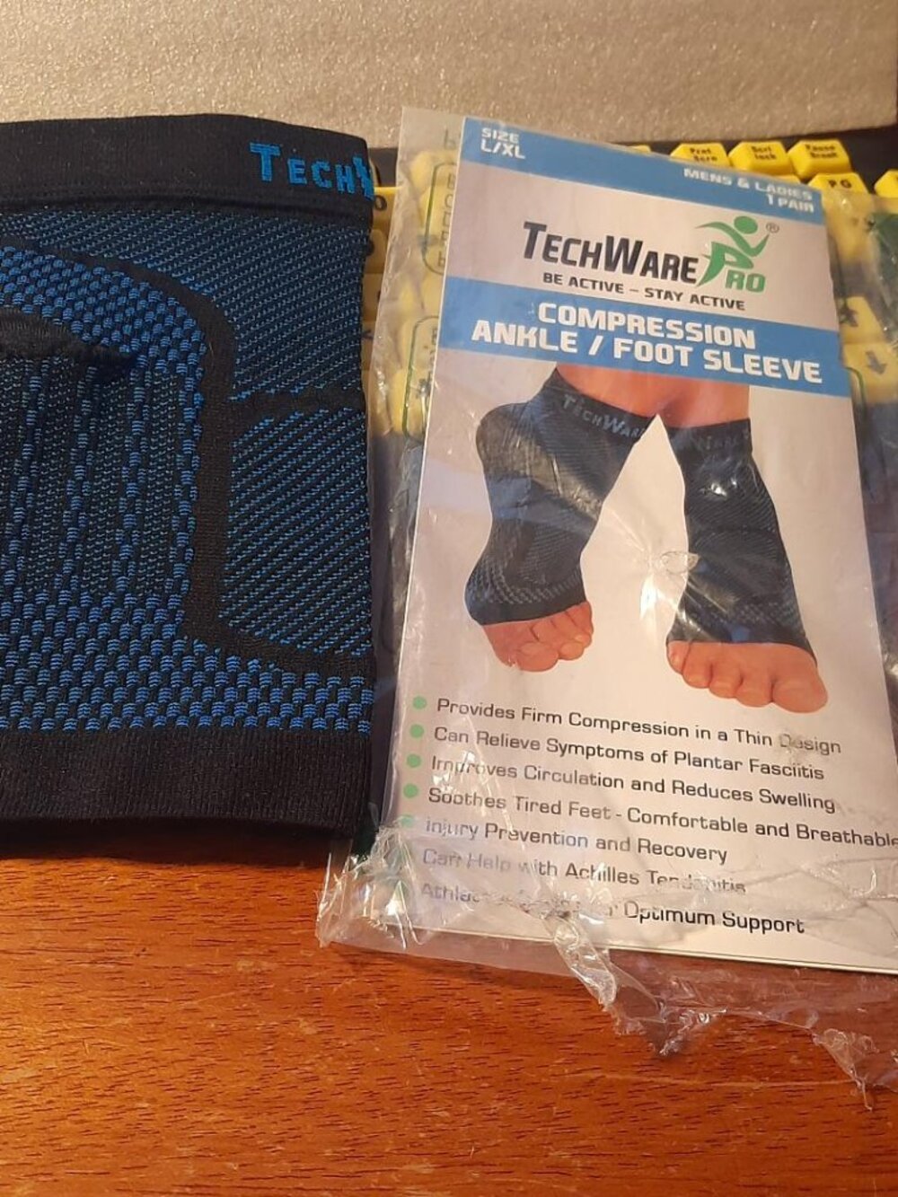 NEW TAG ! TechWare Pro Ankle Brace Compress Sleeve Relieve Pains Blue/Blk SzL/XL